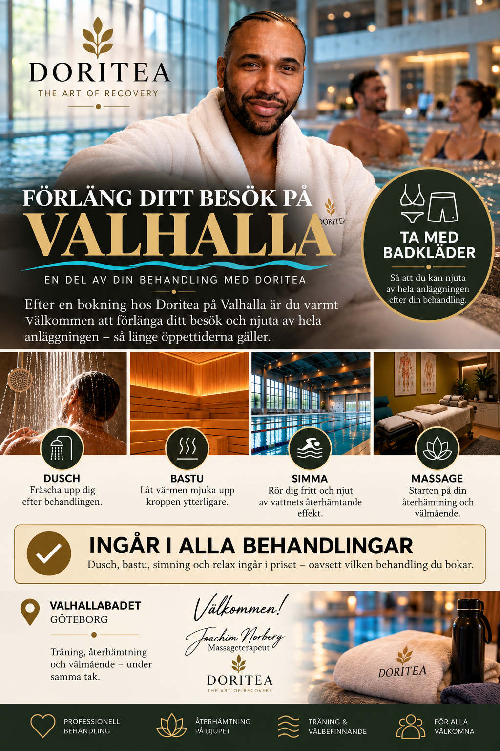 Förläng ditt besök på Valhalla – dusch, bastu, simning och massage hos Doritea